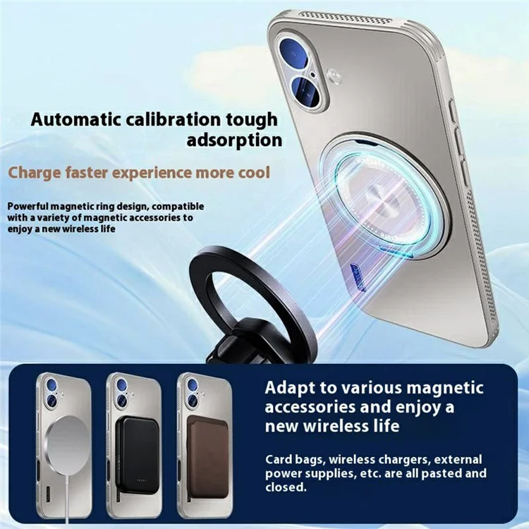 For iPhone 16 Plus Case Compatible with MagSafe Kickstand TPU+PC Heat Dissipation Phone Cover - Grey