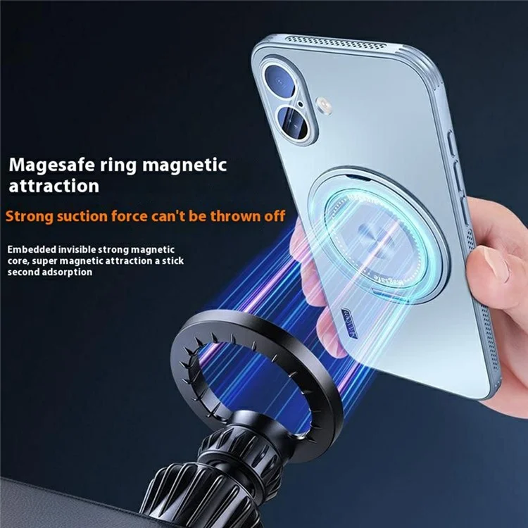 For iPhone 16 Plus Case Compatible with MagSafe Kickstand TPU+PC Heat Dissipation Phone Cover - Grey