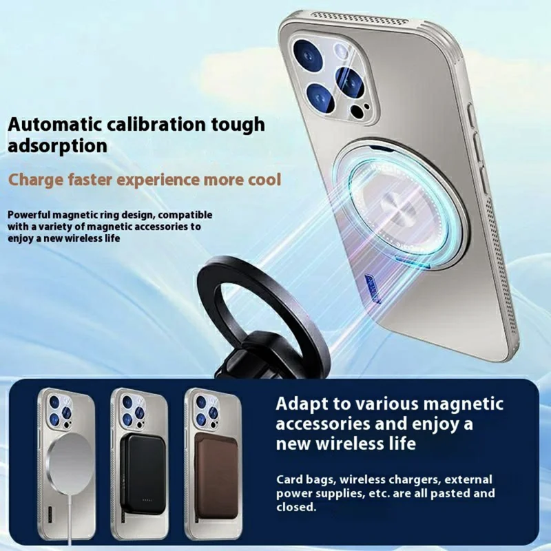 For iPhone 16 Pro Case Compatible with MagSafe Kickstand TPU+PC Heat Dissipation Phone Cover - Grey