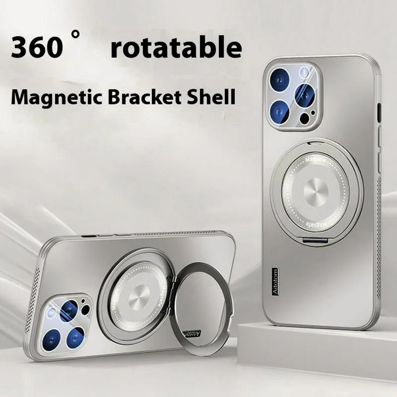 For iPhone 16 Pro Max Case Compatible with MagSafe Kickstand TPU+PC Heat Dissipation Phone Cover - Grey