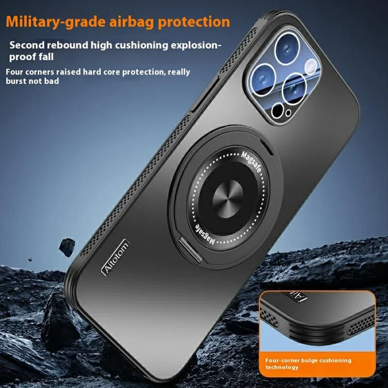 For iPhone 16 Pro Max Case Compatible with MagSafe Kickstand TPU+PC Heat Dissipation Phone Cover - Grey