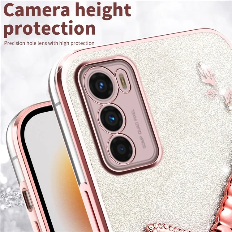 KADEM Hülle für Motorola Moto G42 4G, Libellen-Ständer, TPU-Blumen, Glitzer-Handyhülle - Pink