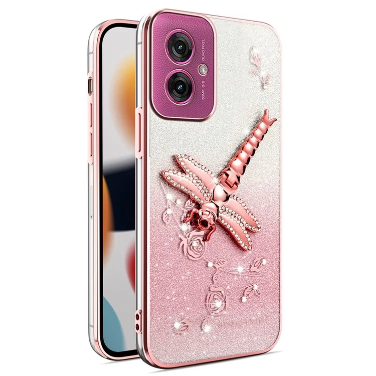 KADEM Custodia per Motorola Moto G55 5G, con drago volante, supporto pieghevole, TPU, fiori e glitter - Rosa