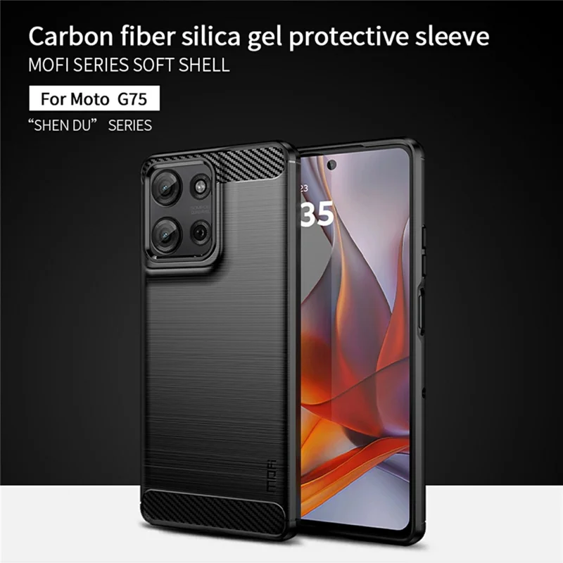 MOFI JK TPU Series-1 For Motorola Moto G75 5G Case Carbon Fiber Texture TPU Soft Phone Cover - Black