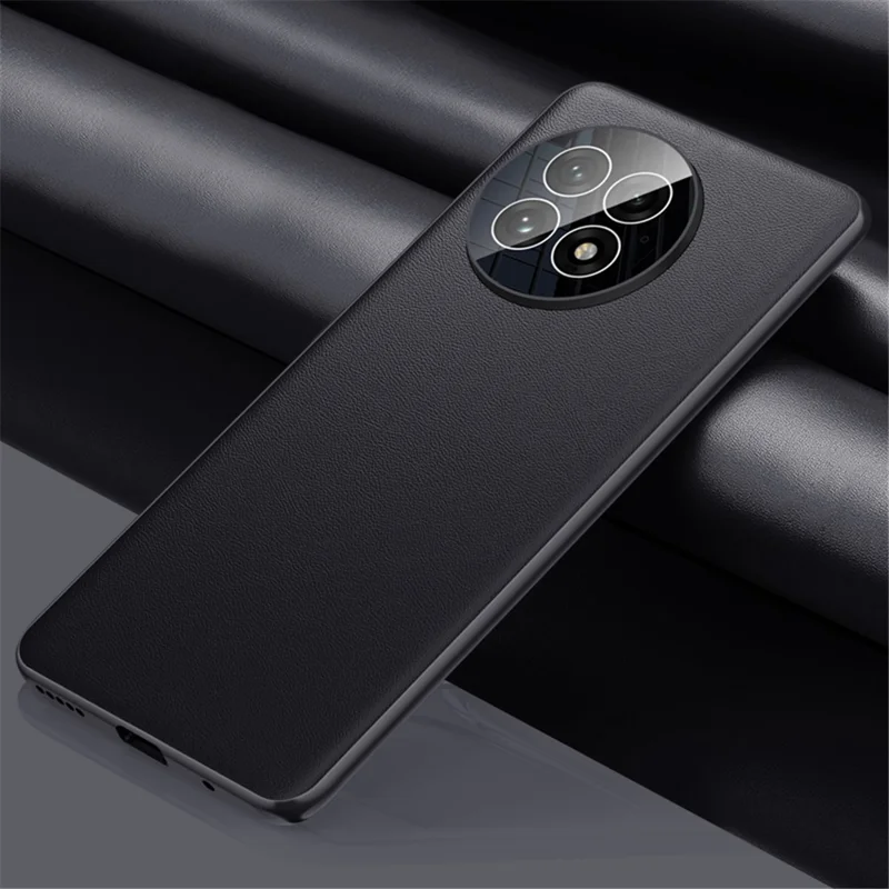 For OnePlus 13 Case Ultra Thin Leather Back Phone Cover with Camera Lens Protector - Black