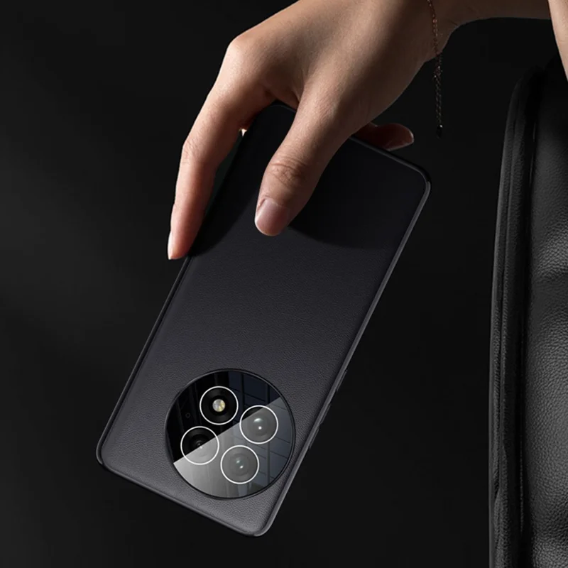 For OnePlus 13 Case Ultra Thin Leather Back Phone Cover with Camera Lens Protector - Black