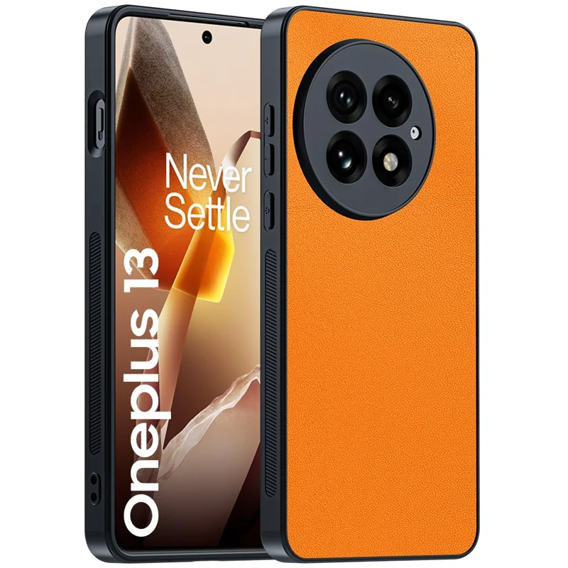 Para el OnePlus 13 Funda de Cuero PU Recubierta de PC+TPU Anti-Caídas - Naranja
