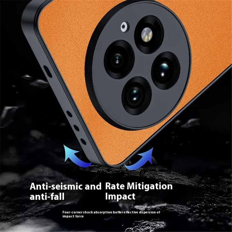 Para el OnePlus 13 Funda de Cuero PU Recubierta de PC+TPU Anti-Caídas - Naranja