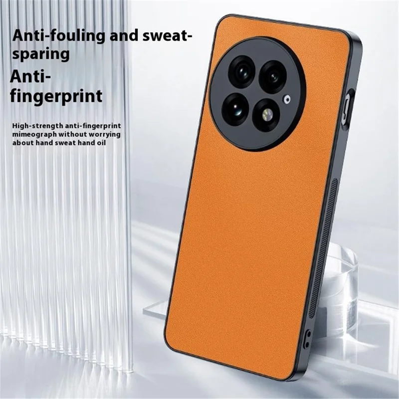 Para el OnePlus 13 Funda de Cuero PU Recubierta de PC+TPU Anti-Caídas - Naranja