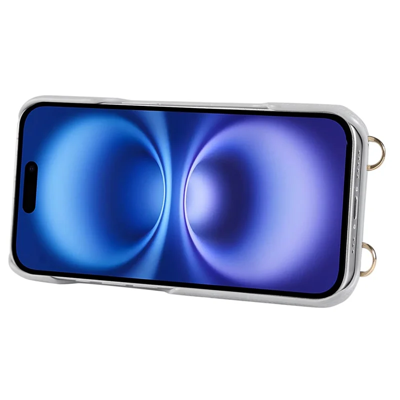 Чехол для iPhone 16 с держателем для карт, плечевым ремнем, PC+TPU кольцом, подставкой - серо-синий