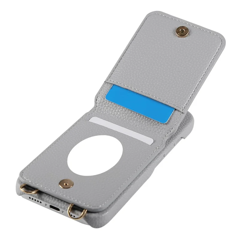 Чехол для iPhone 16 с держателем для карт, плечевым ремнем, PC+TPU кольцом, подставкой - серо-синий
