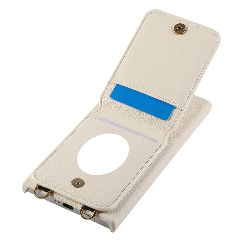 For Samsung Galaxy S24 Ultra Case with Card Holder, Shoulder Strap PC+TPU Ring Kickstand Phone Back Cover - White