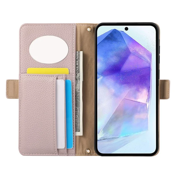 For Samsung Galaxy S24 Wallet Phone Case Shockproof TPU+PU Leather Flip Cover with Mirror, Strap - Purple