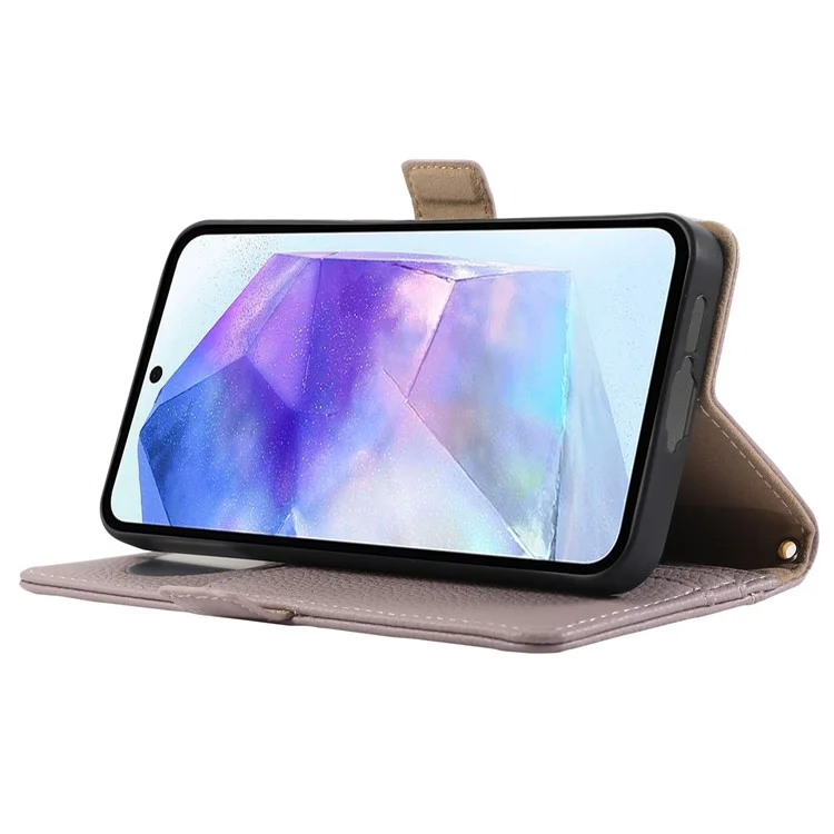 For Samsung Galaxy S24 Wallet Phone Case Shockproof TPU+PU Leather Flip Cover with Mirror, Strap - Purple
