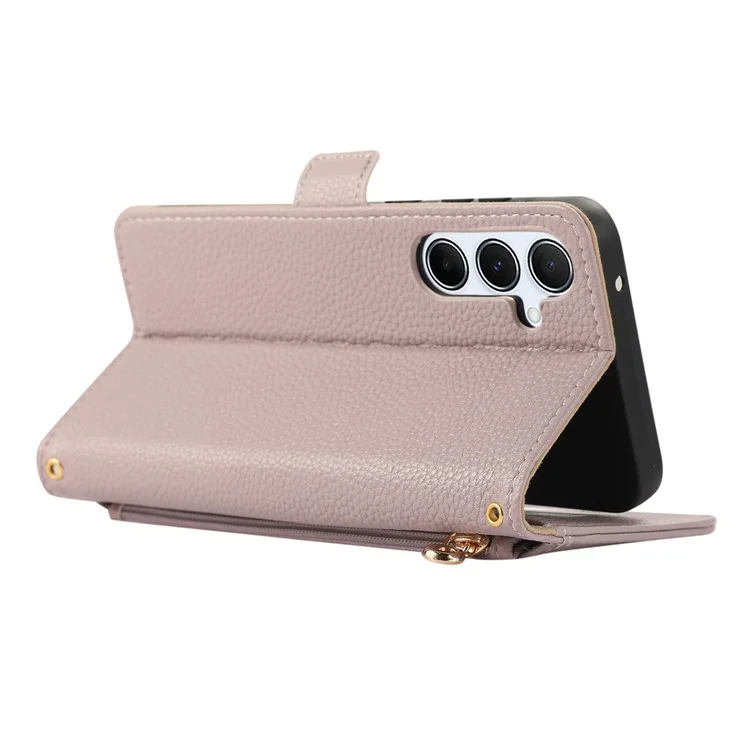 For Samsung Galaxy S24 Wallet Phone Case Shockproof TPU+PU Leather Flip Cover with Mirror, Strap - Purple