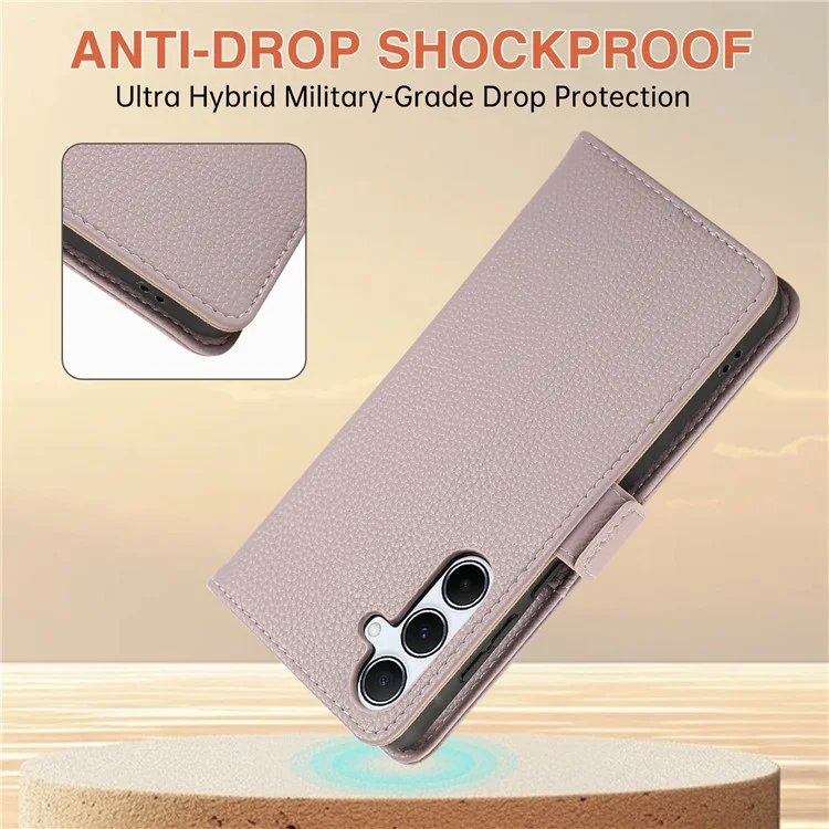 For Samsung Galaxy S24 Wallet Phone Case Shockproof TPU+PU Leather Flip Cover with Mirror, Strap - Purple