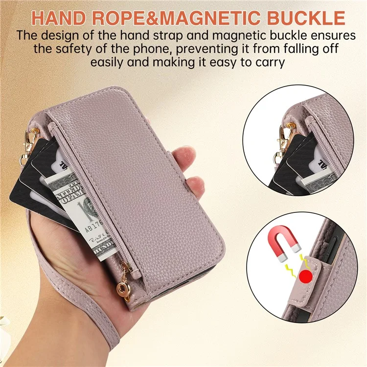 For Samsung Galaxy S24 Wallet Phone Case Shockproof TPU+PU Leather Flip Cover with Mirror, Strap - Purple