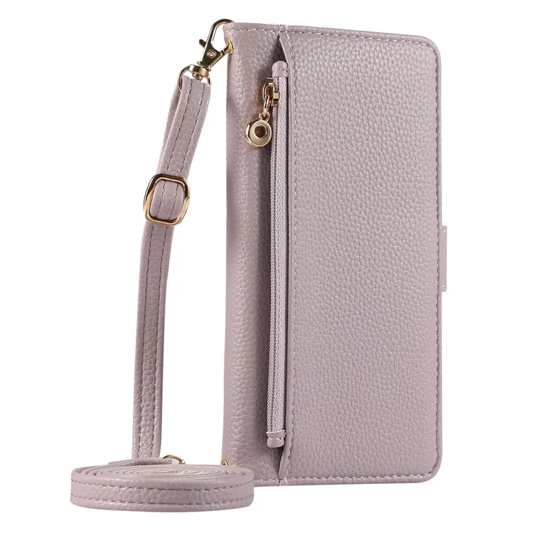 For Samsung Galaxy S24 Wallet Phone Case Shockproof TPU+PU Leather Flip Cover with Mirror, Strap - Purple