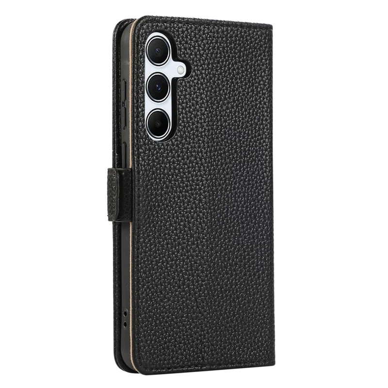 For Samsung Galaxy S24 Wallet Phone Case Shockproof TPU+PU Leather Flip Cover with Mirror, Strap - Black