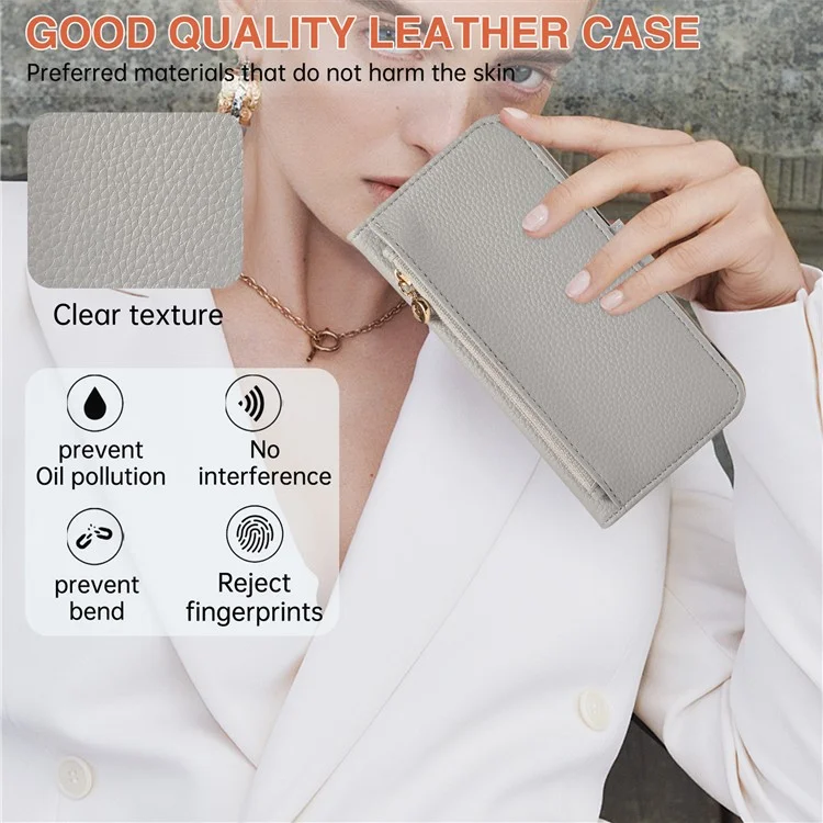 For Samsung Galaxy S24+ Wallet Phone Case Shockproof TPU+PU Leather Flip Cover with Mirror, Strap - Grey Blue