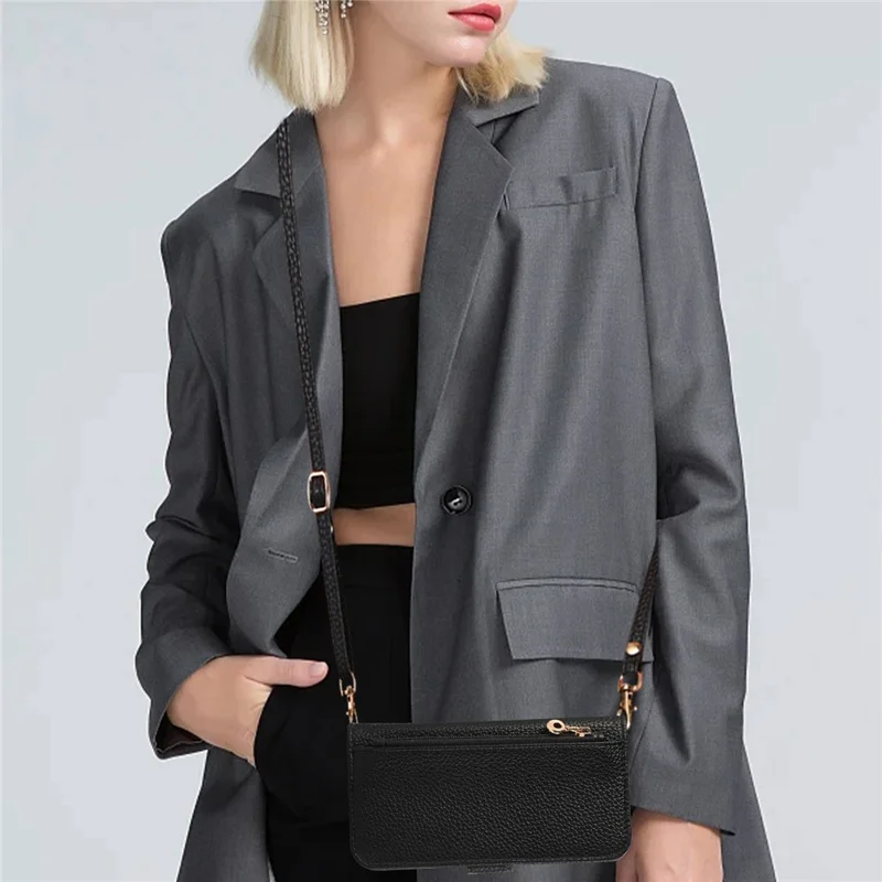 For iPhone 16 Pro Wallet Phone Case Shockproof TPU+PU Leather Flip Cover with Mirror, Strap - Black