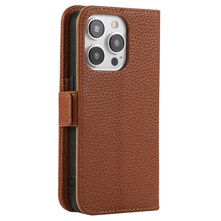 For iPhone 16 Pro Max Wallet Phone Case Shockproof TPU+PU Leather Flip Cover with Mirror, Strap - Brown