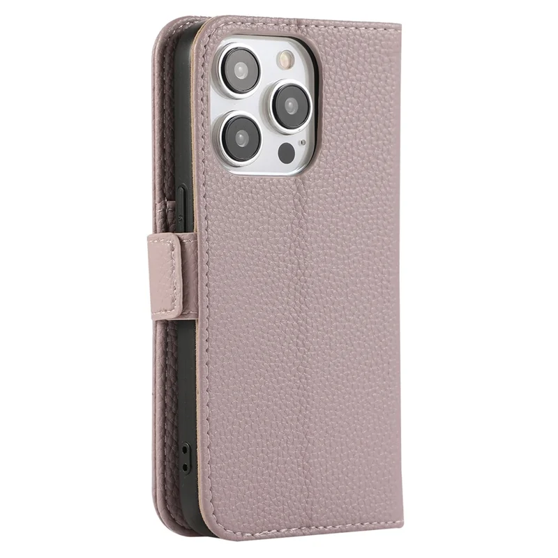 For iPhone 16 Pro Max Wallet Phone Case Shockproof TPU+PU Leather Flip Cover with Mirror, Strap - Purple