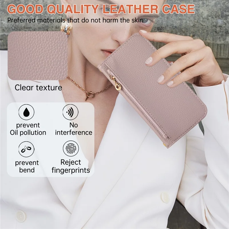 For iPhone 16 Pro Max Wallet Phone Case Shockproof TPU+PU Leather Flip Cover with Mirror, Strap - Purple