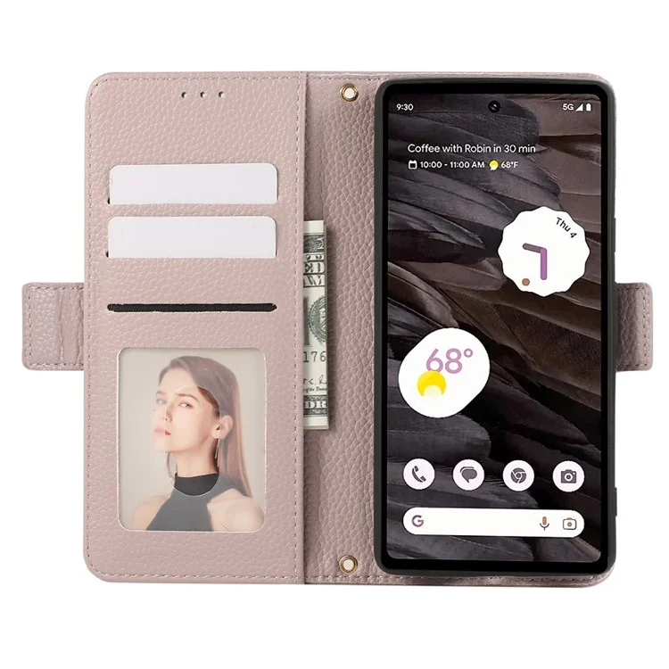 Capa de couro com porta-cartões, alças e proteção contra choques para Google Pixel 7a - Roxo