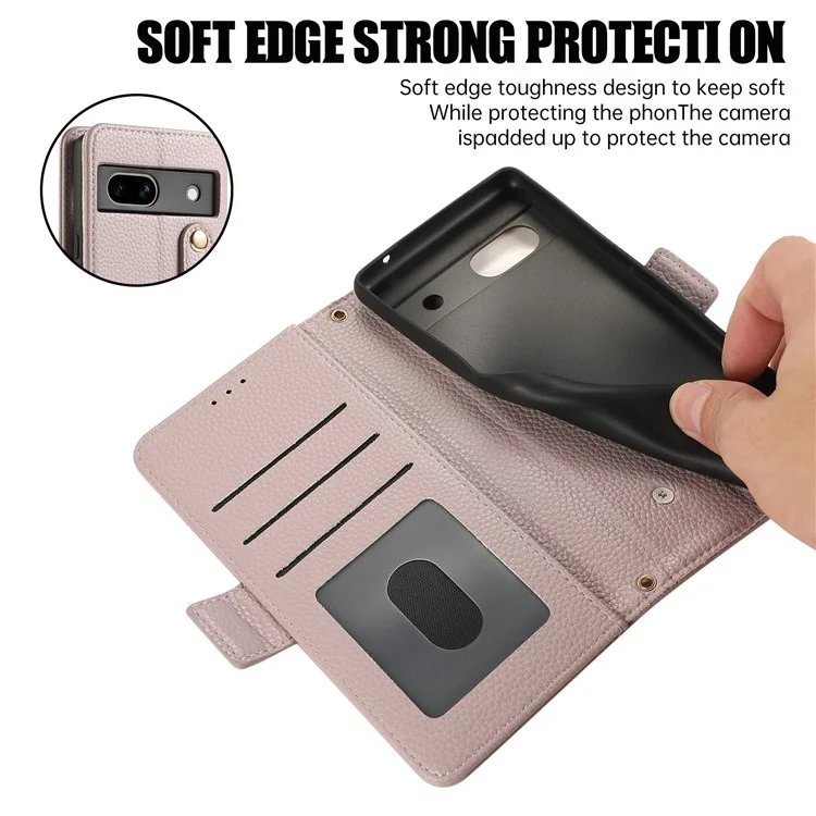 Capa de couro com porta-cartões, alças e proteção contra choques para Google Pixel 7a - Roxo