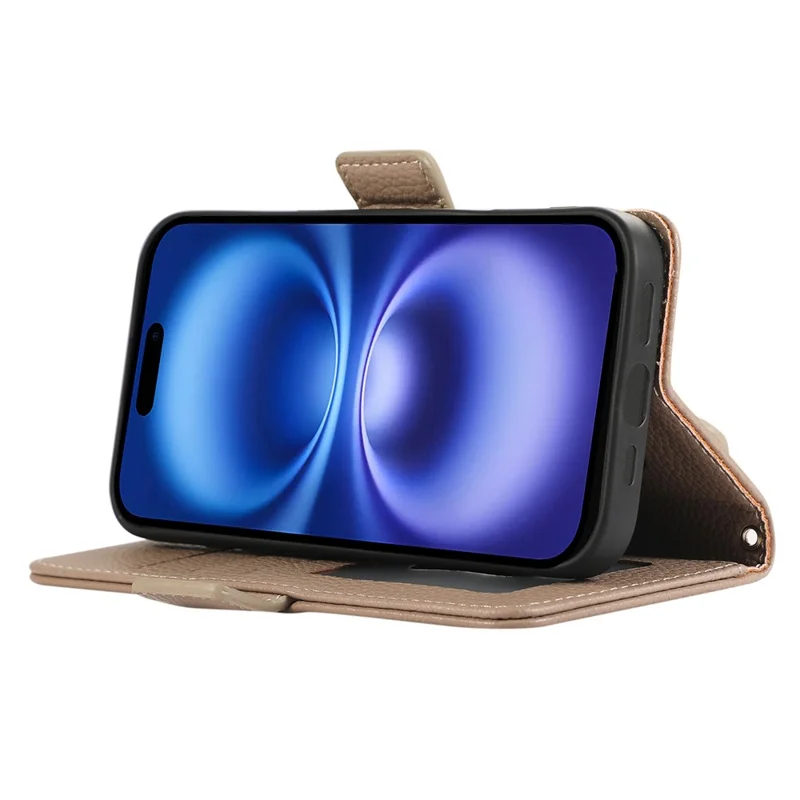 Étui en cuir pour iPhone 16 avec porte-cartes, sangles, housse de téléphone antichoc - Kaki