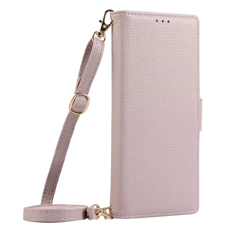 For iPhone 16 Pro Max Leather Case with Card Holder, Straps, Shockproof Wallet Phone Cover - Purple