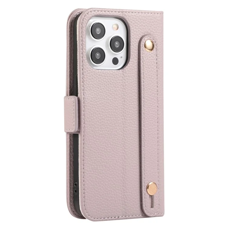 For iPhone 16 Pro Max Leather Case with Card Holder, Straps, Shockproof Wallet Phone Cover - Purple