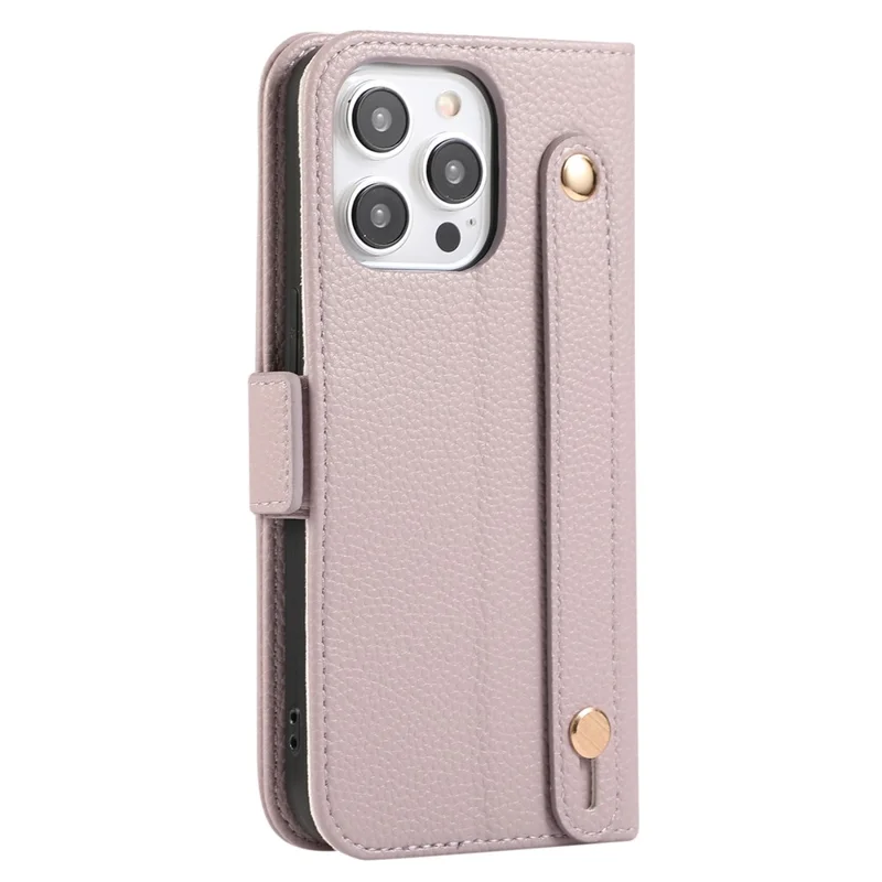 For iPhone 15 Pro Leather Case with Card Holder, Straps, Shockproof Wallet Phone Cover - Purple