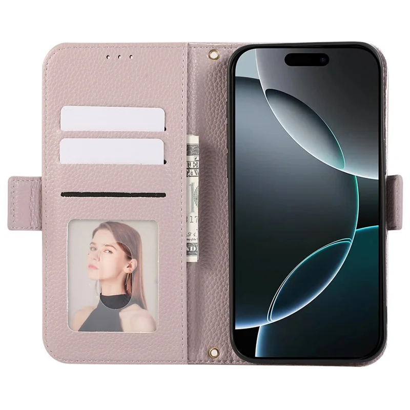 For iPhone 15 Pro Leather Case with Card Holder, Straps, Shockproof Wallet Phone Cover - Purple