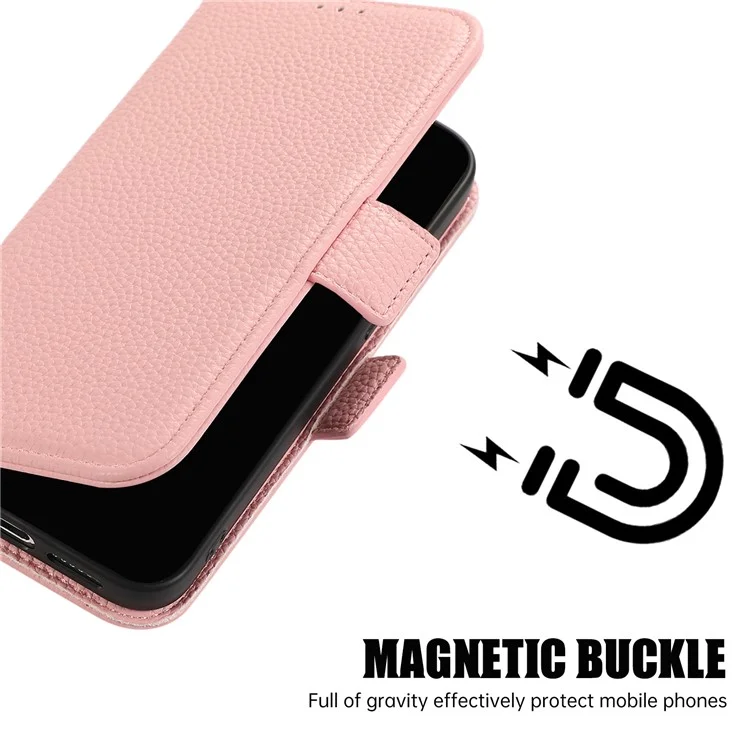 For iPhone 15 Pro Max Leather Case with Card Holder, Straps, Shockproof Wallet Phone Cover - Pink
