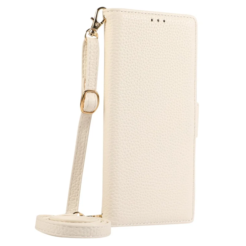 For iPhone 14 Pro Max Leather Case with Card Holder, Straps, Shockproof Wallet Phone Cover - Beige