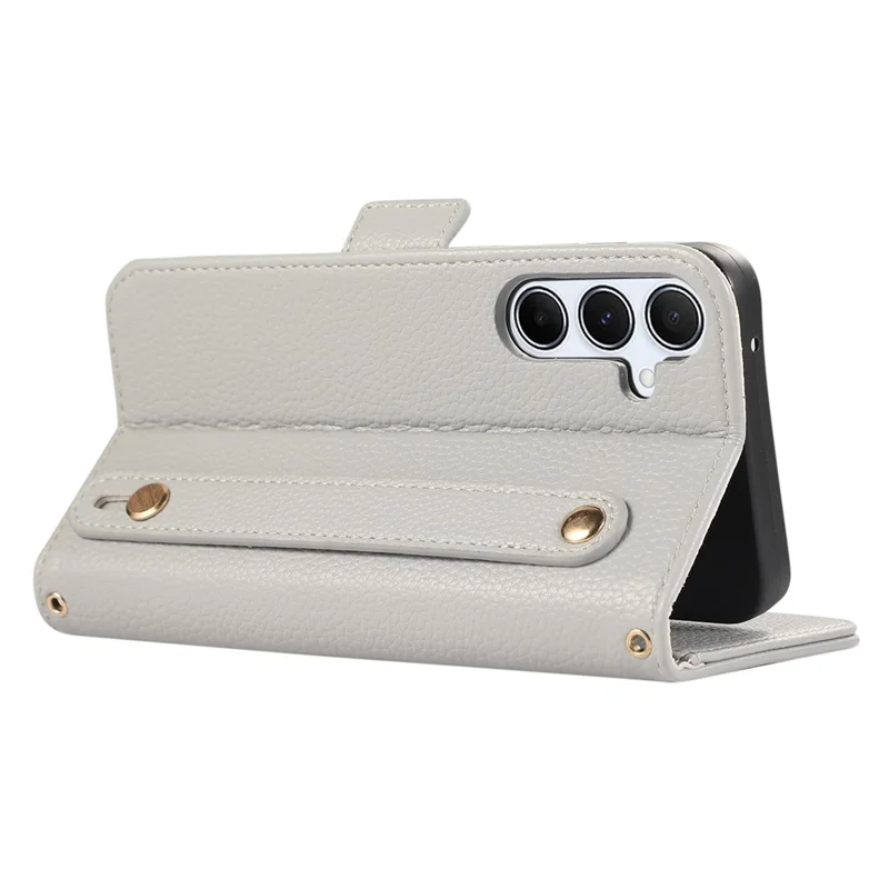 For Samsung Galaxy A35 5G Leather Case with Card Holder, Straps, Shockproof Wallet Phone Cover - Grey Blue