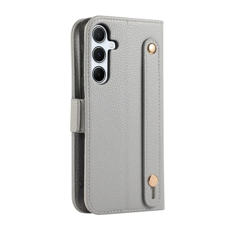 For Samsung Galaxy A35 5G Leather Case with Card Holder, Straps, Shockproof Wallet Phone Cover - Grey Blue