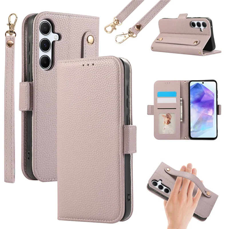 For Samsung Galaxy S24 Leather Case with Card Holder, Straps, Shockproof Wallet Phone Cover - Purple