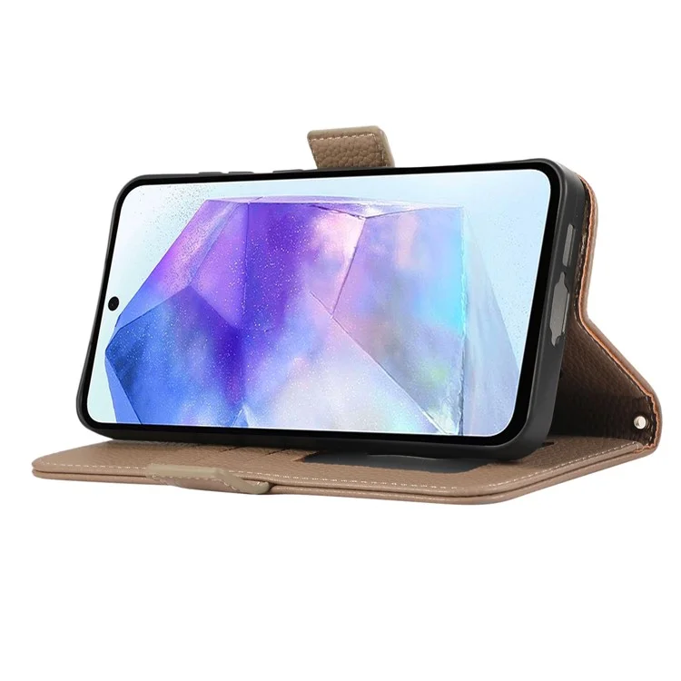 For Samsung Galaxy S24+ Leather Case with Card Holder, Straps, Shockproof Wallet Phone Cover - Khaki