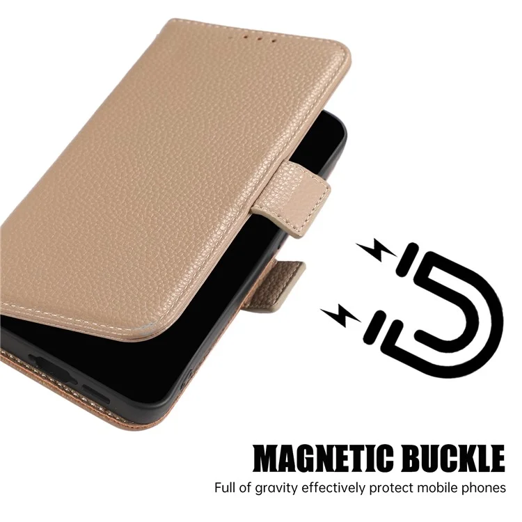For Samsung Galaxy S24+ Leather Case with Card Holder, Straps, Shockproof Wallet Phone Cover - Khaki