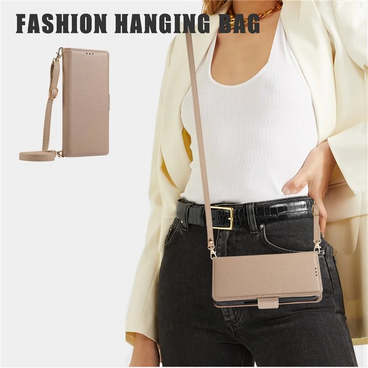 For Samsung Galaxy S24+ Leather Case with Card Holder, Straps, Shockproof Wallet Phone Cover - Khaki