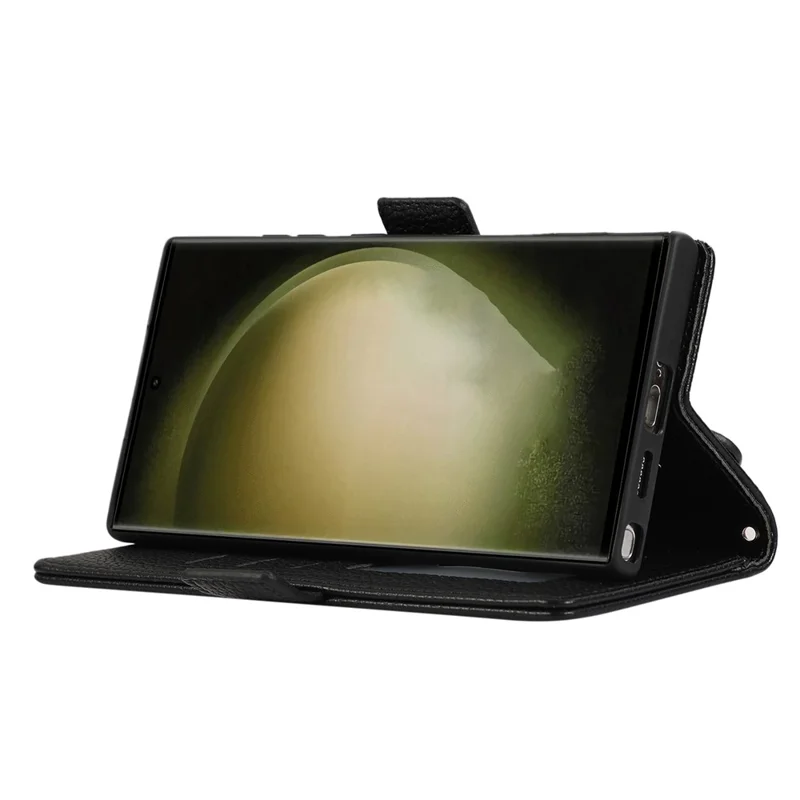 For Samsung Galaxy S24 Ultra Leather Case with Card Holder, Straps, Shockproof Wallet Phone Cover - Black