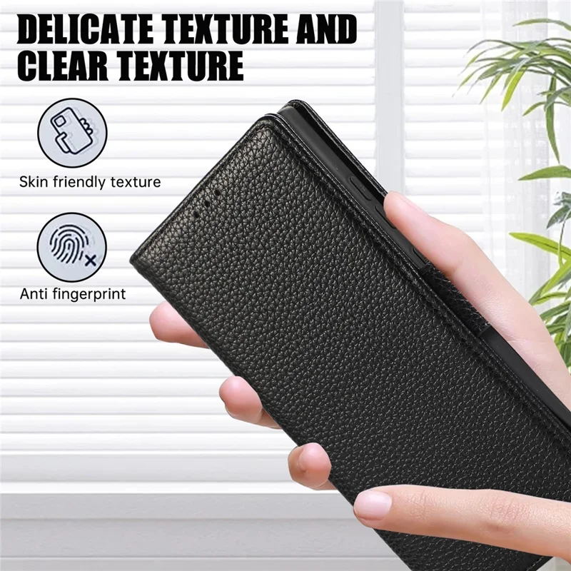 For Samsung Galaxy S24 Ultra Leather Case with Card Holder, Straps, Shockproof Wallet Phone Cover - Black