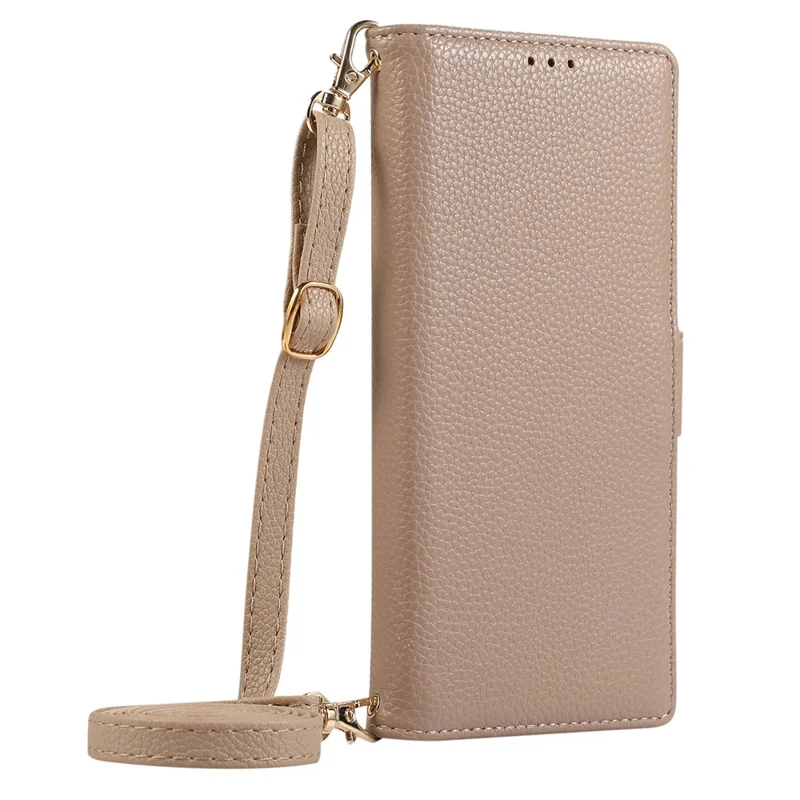 For Samsung Galaxy S23 Ultra Leather Case with Card Holder, Straps, Shockproof Wallet Phone Cover - Khaki