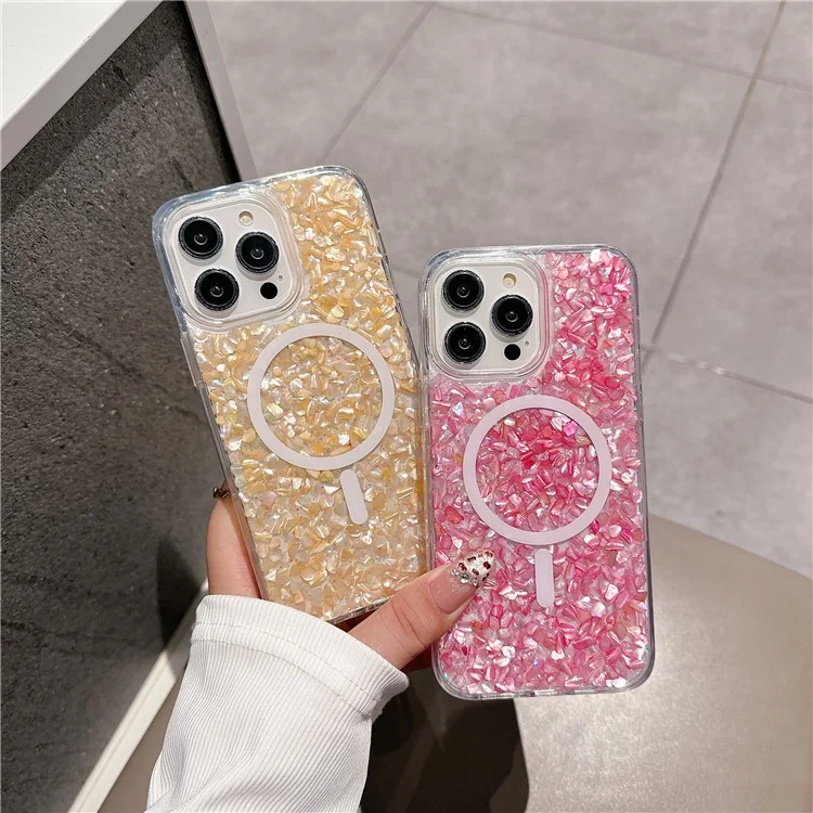 For iPhone 15 Pro Case Compatible with MagSafe Epoxy PC+TPU Shockproof Phone Cover - Gold