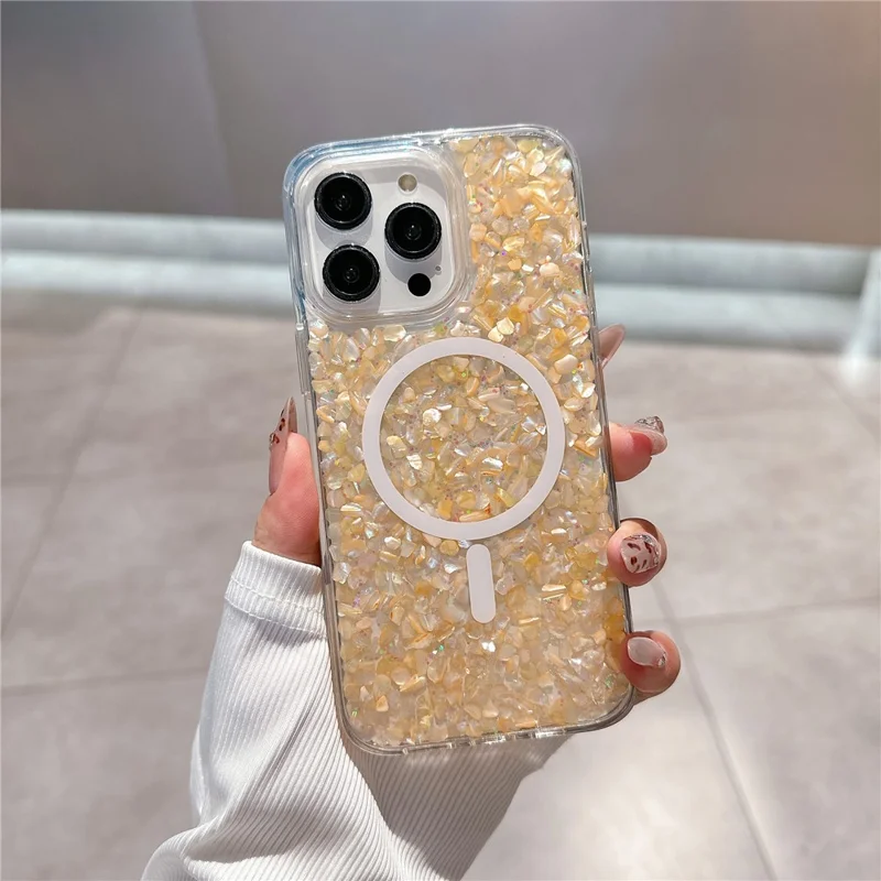 For iPhone 14 Pro Max Case Compatible with MagSafe Epoxy PC+TPU Shockproof Phone Cover - Gold