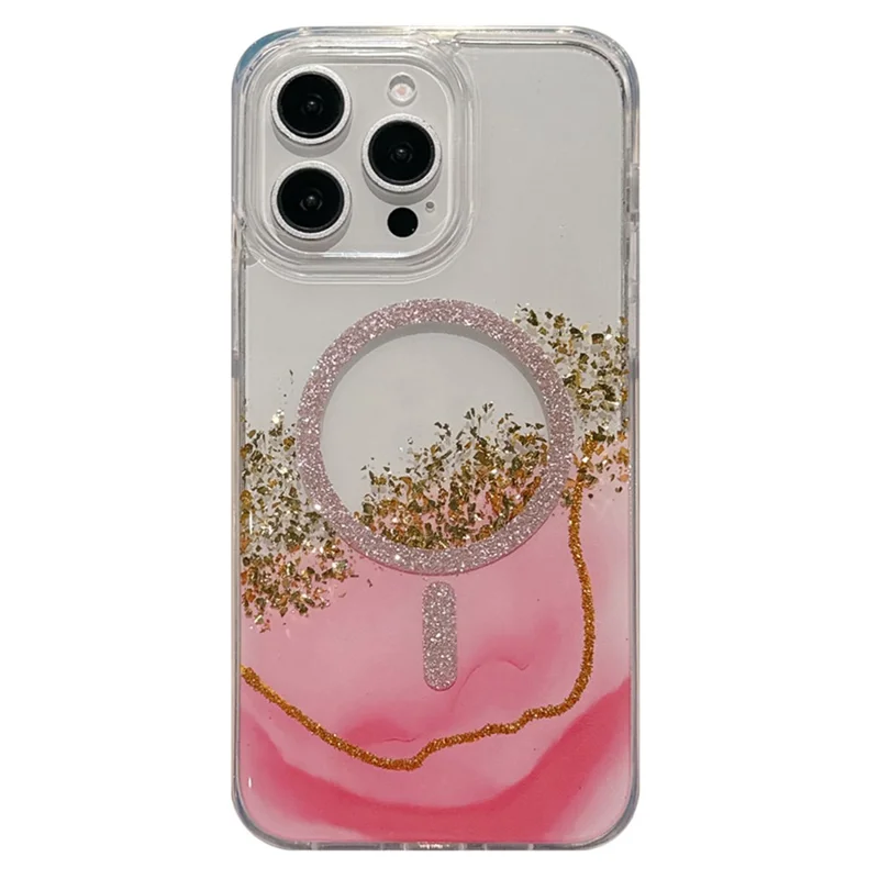 For iPhone 15 Pro Max Case Compatible with MagSafe Epoxy Marble Texture PC+TPU Phone Cover - Pink
