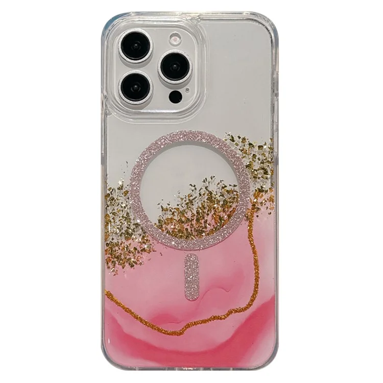For iPhone 15 Pro Case Compatible with MagSafe Epoxy Marble Texture PC+TPU Phone Cover - Pink